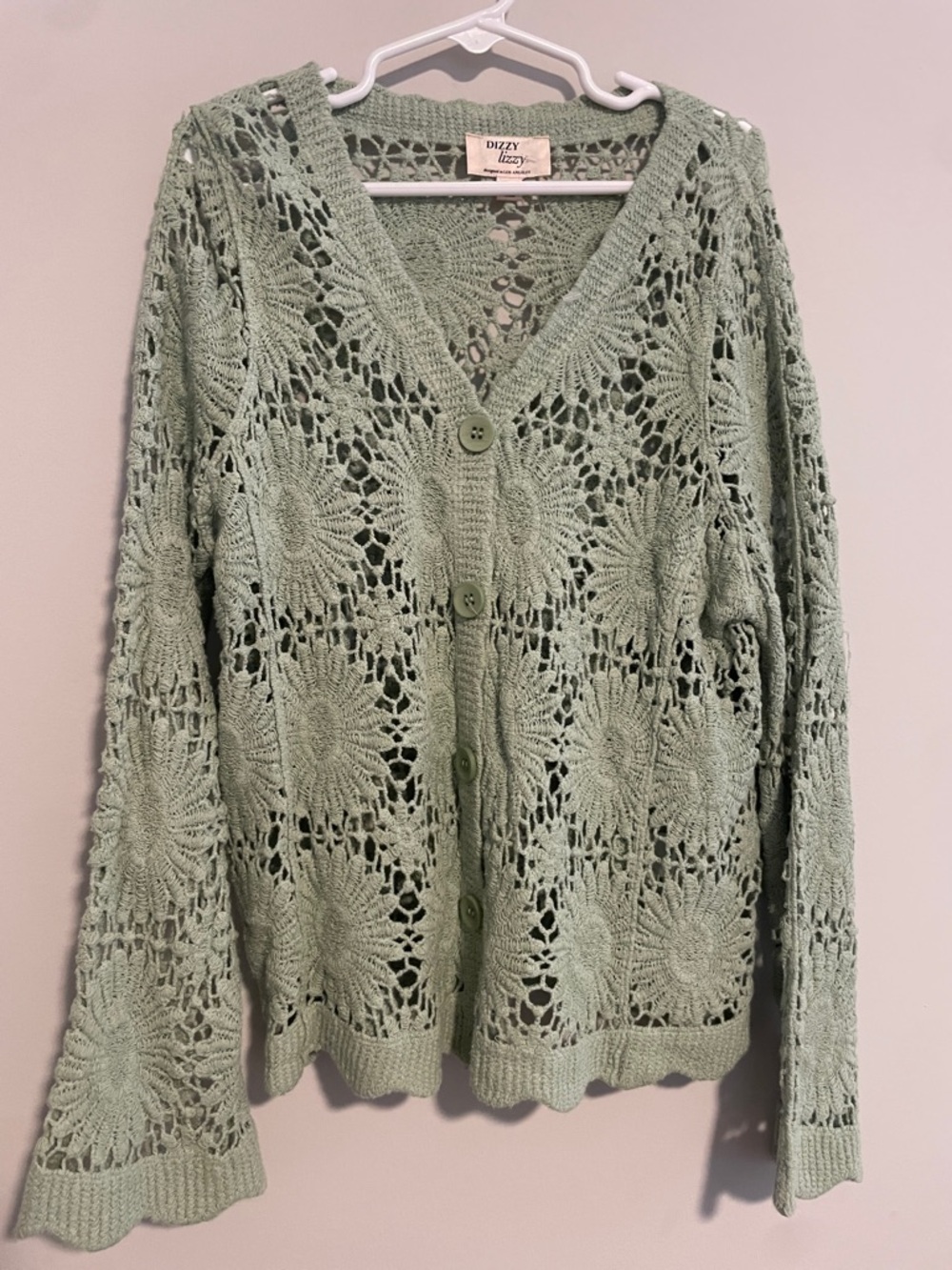 Dizzy Mint Green Crochet Button-Front Cardigan